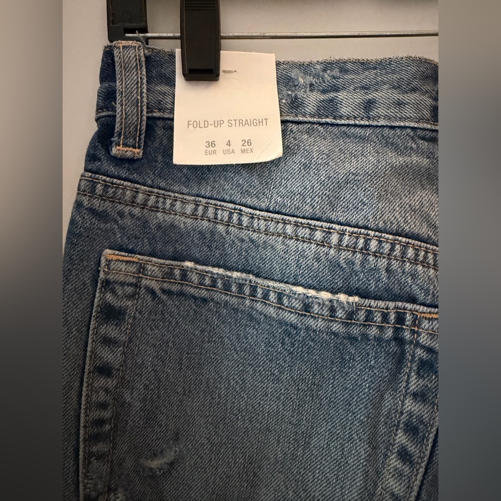 Zara Blue Straight Jeans with Distressed Knees - Picture 4 of 5